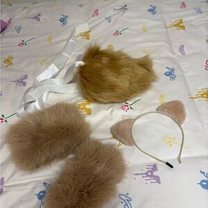 Fur Accessories Wrist Cuffs, Tail & Cat Ear Headband